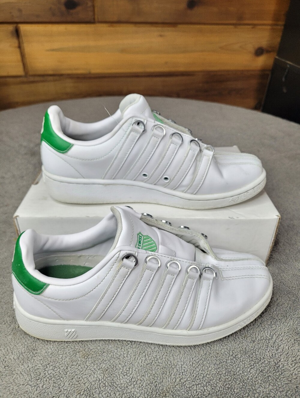 K Swiss White Green Shoes Womens 7.5 Leather Low Top Sneakers *No Laces*